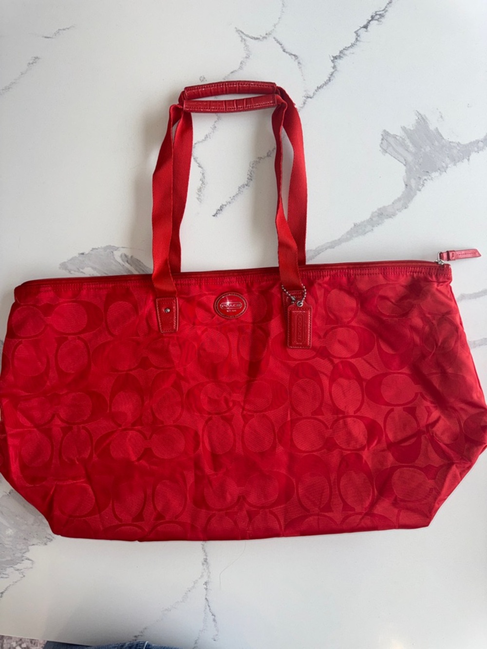 COACH Packable Weekender Tote red/orange overnight 77321 Signature Nylon C bag - Picture 10 of 11
